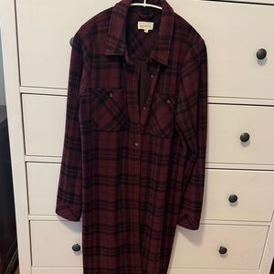 Thread & Supply Burgundy Plaid Shirt Dress